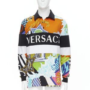 VERSACE 2020 Runway Pop Temple Box logo patchwork polo shirt top L